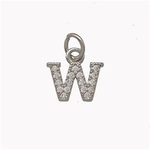 Copper Letter-W Pendant Pave Zirconia Platinum Plated, approx 5-8mm [FN42355]