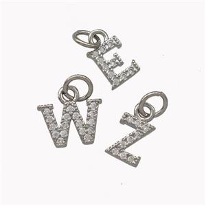 Copper Alphabet Pendant Pave Zirconia Mixed Letters Platinum Plated, approx 5-8mm [FN42359]