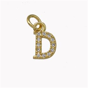 Copper Letter-D Pendant Pave Zirconia Gold Plated, approx 5-8mm [FN42363]