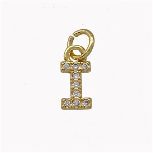 Copper Letter-I Pendant Pave Zirconia Gold Plated, approx 5-8mm [FN42368]