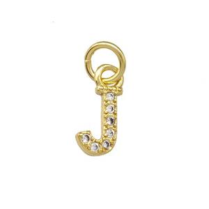 Copper Letter-J Pendant Pave Zirconia Gold Plated, approx 5-8mm [FN42369]