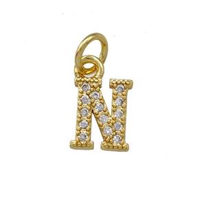 Copper Letter-N Pendant Pave Zirconia Gold Plated, approx 5-8mm [FN42373]