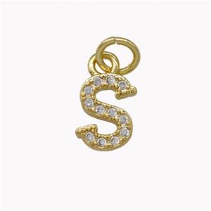 Copper Letter-S Pendant Pave Zirconia Gold Plated, approx 5-8mm [FN42378]