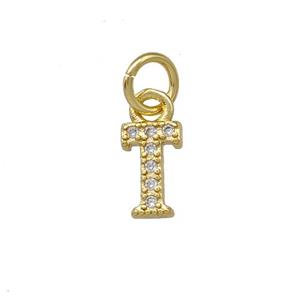 Copper Letter-T Pendant Pave Zirconia Gold Plated, approx 5-8mm [FN42379]