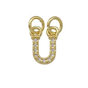 Copper Letter-U Pendant Pave Zirconia Gold Plated, approx 5-8mm [FN42380]