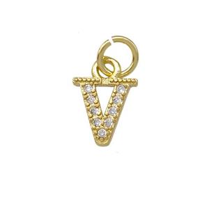 Copper Letter-V Pendant Pave Zirconia Gold Plated, approx 5-8mm [FN42381]