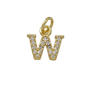 Copper Letter-W Pendant Pave Zirconia Gold Plated, approx 5-8mm [FN42382]