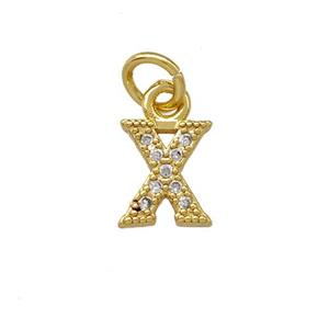 Copper Letter-X Pendant Pave Zirconia Gold Plated, approx 5-8mm [FN42383]
