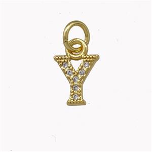 Copper Letter-Y Pendant Pave Zirconia Gold Plated, approx 5-8mm [FN42384]