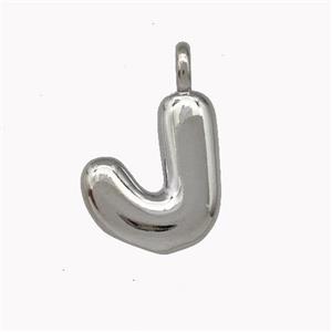 Copper Letter-J Pendant Platinum Plated, approx 12-14mm [FN42396]