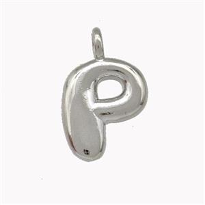 Copper Letter-P Pendant Platinum Plated, approx 12-14mm [FN42402]
