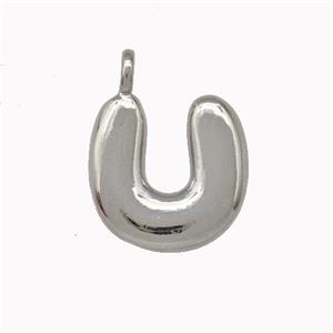 Copper Letter-U Pendant Platinum Plated, approx 12-14mm [FN42407]