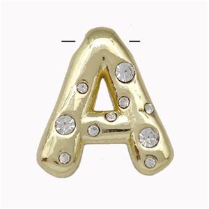 Copper Pendant Pave Zirconia Letter-AGold Plated, approx 11-18mm [FN42441]