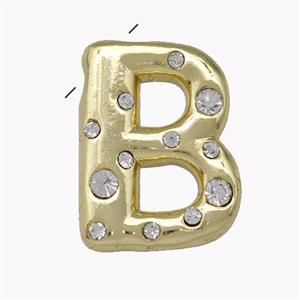 Copper Pendant Pave Zirconia Letter-B Gold Plated, approx 11-18mm [FN42442]
