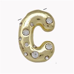 Copper Pendant Pave Zirconia Letter-C Gold Plated, approx 11-18mm [FN42443]