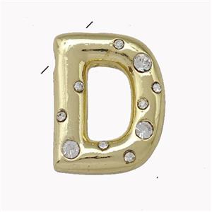 Copper Pendant Pave Zirconia Letter-D Gold Plated, approx 11-18mm [FN42444]