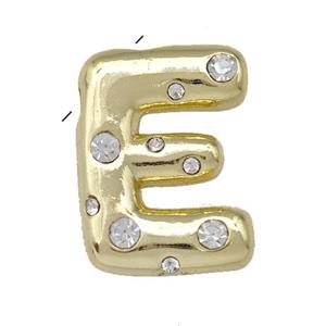Copper Pendant Pave Zirconia Letter-E Gold Plated, approx 11-18mm [FN42445]