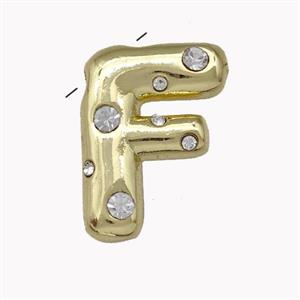 Copper Pendant Pave Zirconia Letter-F Gold Plated, approx 11-18mm [FN42446]