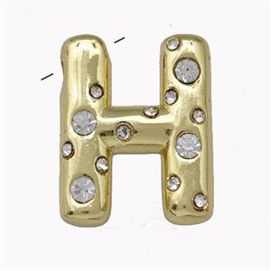 Copper Pendant Pave Zirconia Letter-H Gold Plated, approx 11-18mm [FN42448]