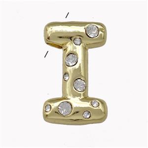 Copper Pendant Pave Zirconia Letter-I Gold Plated, approx 11-18mm [FN42449]