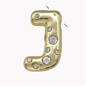 Copper Pendant Pave Zirconia Letter-J Gold Plated, approx 11-18mm [FN42450]