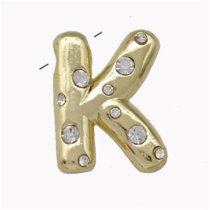 Copper Pendant Pave Zirconia Letter-K Gold Plated, approx 11-18mm [FN42451]