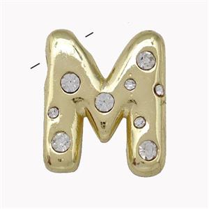 Copper Pendant Pave Zirconia Letter-M Gold Plated, approx 11-18mm [FN42453]