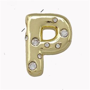 Copper Pendant Pave Zirconia Letter-P Gold Plated, approx 11-18mm [FN42456]
