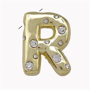 Copper Pendant Pave Zirconia Letter-R Gold Plated, approx 11-18mm [FN42458]