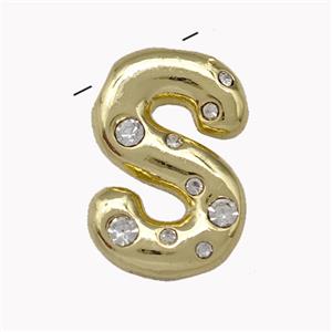 Copper Pendant Pave Zirconia Letter-S Gold Plated, approx 11-18mm [FN42459]