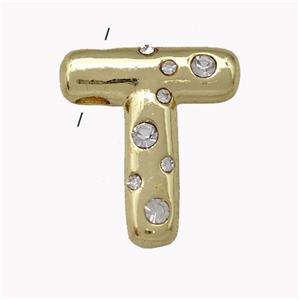 Copper Pendant Pave Zirconia Letter-T Gold Plated, approx 11-18mm [FN42460]