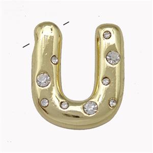Copper Pendant Pave Zirconia Letter-U Gold Plated, approx 11-18mm [FN42461]