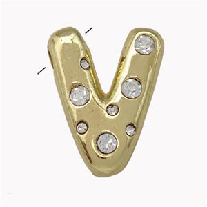 Copper Pendant Pave Zirconia Letter-V Gold Plated, approx 11-18mm [FN42462]