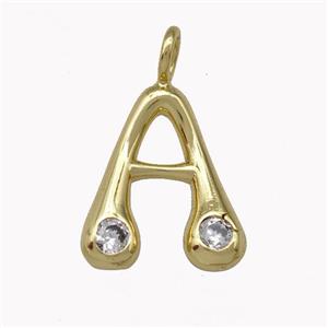 Copper Pendant Pave Zirconia Letter-A Gold Plated, approx 11-18mm [FN42468]