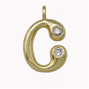 Copper Pendant Pave Zirconia Letter-C Gold Plated, approx 11-18mm [FN42470]