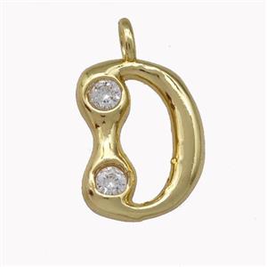Copper Pendant Pave Zirconia Letter-D Gold Plated, approx 11-18mm [FN42471]