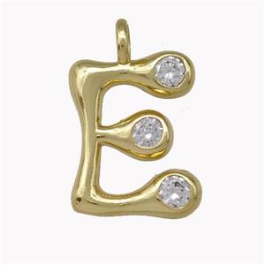 Copper Pendant Pave Zirconia Letter-E Gold Plated, approx 11-18mm [FN42472]