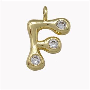 Copper Pendant Pave Zirconia Letter-F Gold Plated, approx 11-18mm [FN42473]