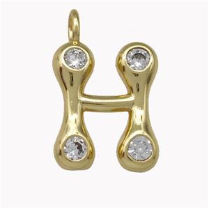 Copper Pendant Pave Zirconia Letter-H Gold Plated, approx 11-18mm [FN42475]
