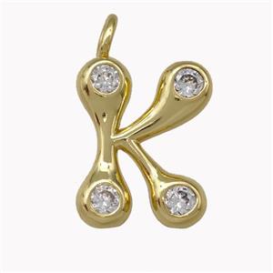 Copper Pendant Pave Zirconia Letter-K Gold Plated, approx 11-18mm [FN42478]