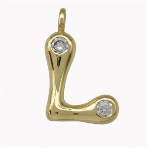 Copper Pendant Pave Zirconia Letter-L Gold Plated, approx 11-18mm [FN42479]