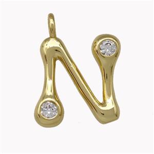 Copper Pendant Pave Zirconia Letter-N Gold Plated, approx 11-18mm [FN42481]