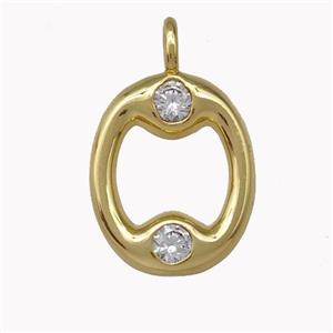 Copper Pendant Pave Zirconia Letter-O Gold Plated, approx 11-18mm [FN42482]