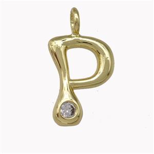 Copper Pendant Pave Zirconia Letter-P Gold Plated, approx 11-18mm [FN42483]
