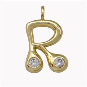Copper Pendant Pave Zirconia Letter-R Gold Plated, approx 11-18mm [FN42485]