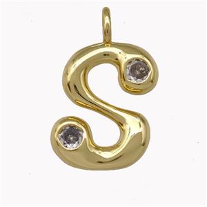 Copper Pendant Pave Zirconia Letter-S Gold Plated, approx 11-18mm [FN42486]