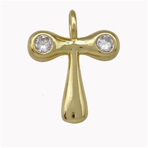 Copper Pendant Pave Zirconia Letter-T Gold Plated, approx 11-18mm [FN42487]