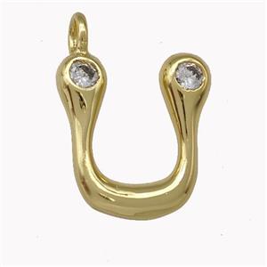 Copper Pendant Pave Zirconia Letter-U Gold Plated, approx 11-18mm [FN42488]