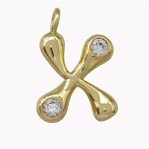 Copper Pendant Pave Zirconia Letter-X Gold Plated, approx 11-18mm [FN42491]