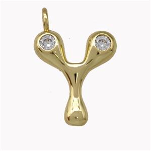 Copper Pendant Pave Zirconia Letter-Y Gold Plated, approx 11-18mm [FN42492]